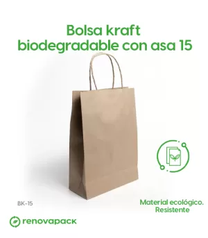 Alternative view of Bolsa kraft biodegradable con asa 15