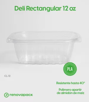 Alternative view of Contenedor Deli Rectangular de 12 oz Biodegradable