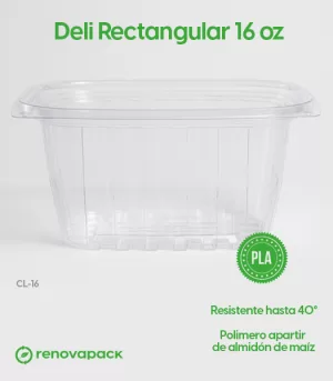 Alternative view of Contenedor Deli Rectangular de 16 oz Biodegradable