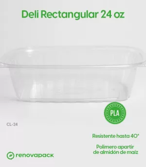 Alternative view of Contenedor Deli Rectangular de 24 oz Biodegradable