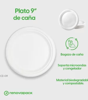 Alternative view of Plato Desechable Redondo de caña 9" Biodegradable - Renovapack