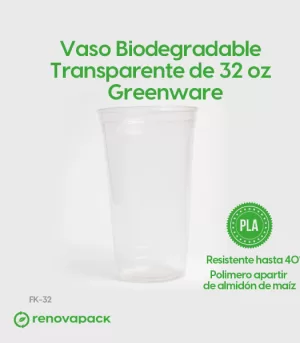 Alternative view of Vaso Biodegradable Transparente de 32 oz - Greenware