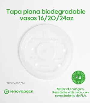 Alternative view of Tapa plana biodegradable vasos 16/20/24oz