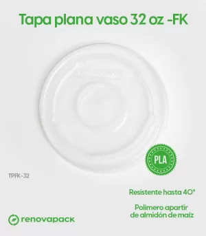 Alternative view of Tapa plana biodegradable vaso 32oz