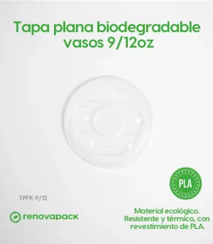 Alternative view of Tapa plana biodegradable vasos 9/12oz