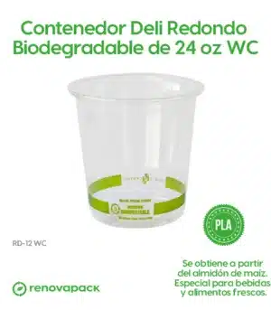 Alternative view of Contenedor Deli Redondo Biodegradable de 24 oz WC